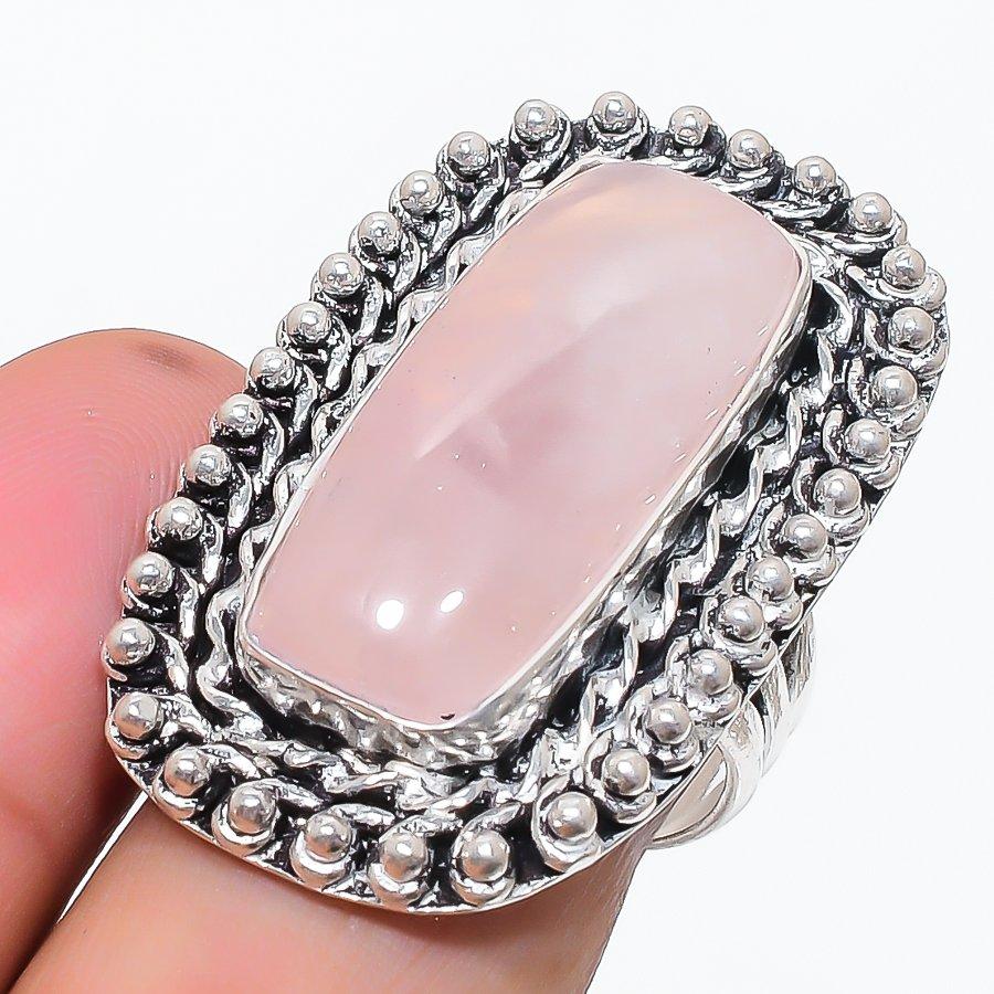 

Натуральный камень Розовый Кварц Ювелирное изделие из стерлингового серебра 925 пробы Кольцо Размер 8.5 p1v09