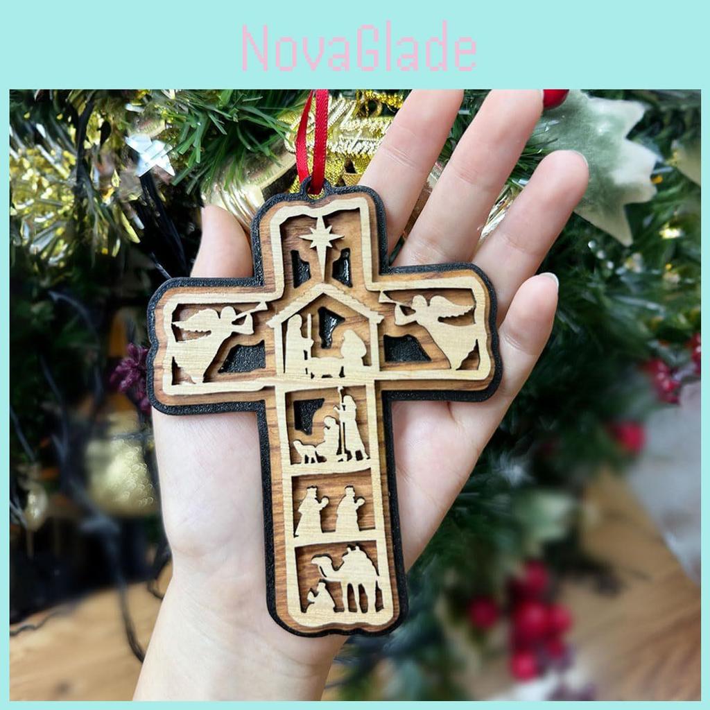 Rustic Brown Wooden Cross Christmas Hanging Decoration Unique Party Decor Item