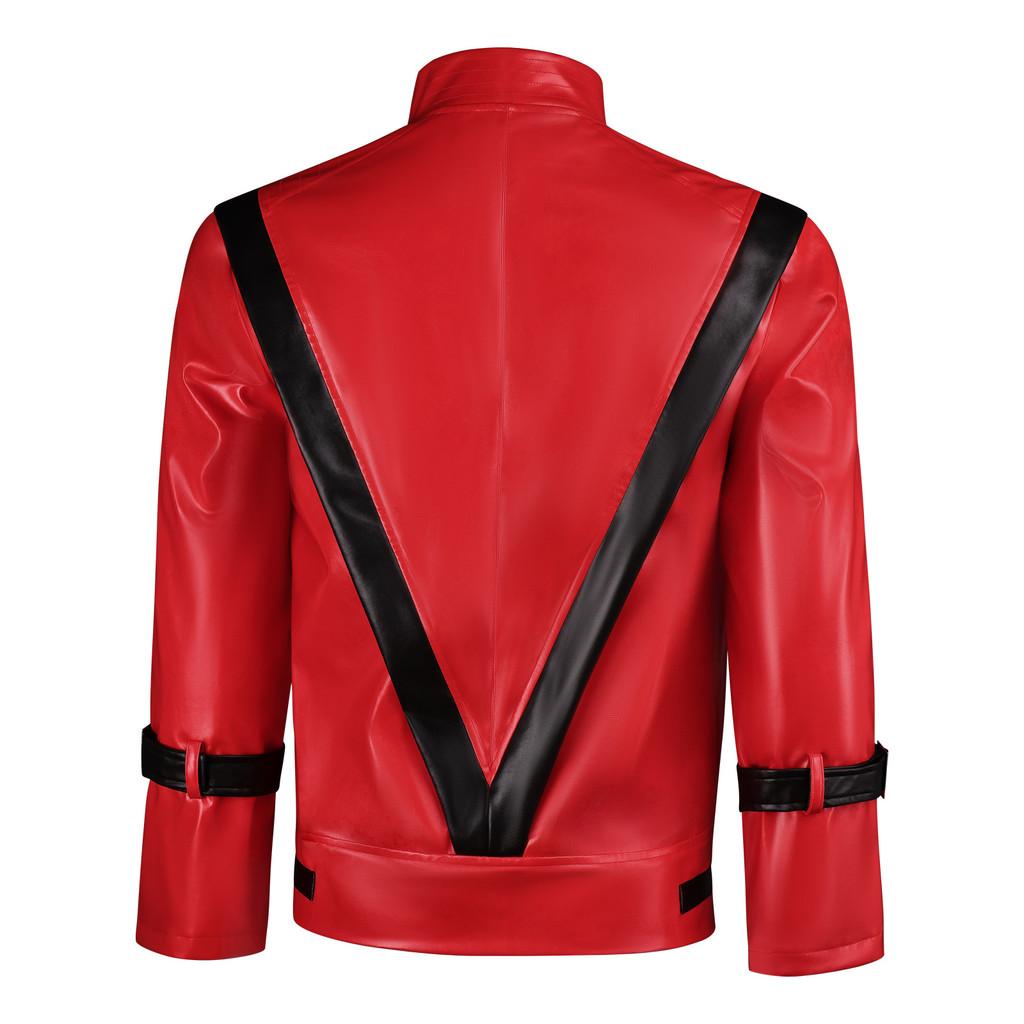 Michael Jackson Red Leather Jacket Cosplay Costume For Halloween Party Stage Performance