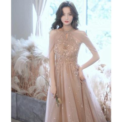 Champagne Evening Dress 2024: Elegant Spring Banquet Bridesmaid Host Gown