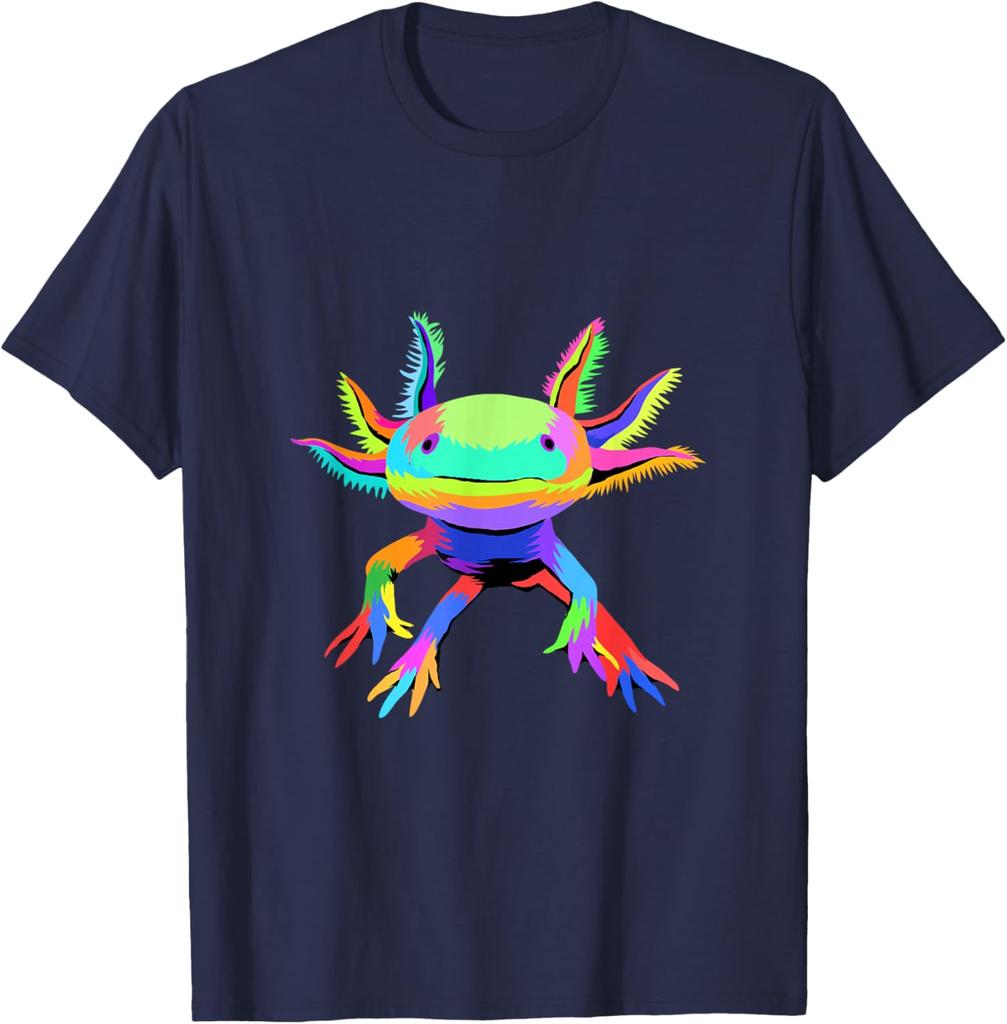Colorful Pop Art Axolotl Lover Graphic Tee Breathable Cotton Casual T-Shirt for Men