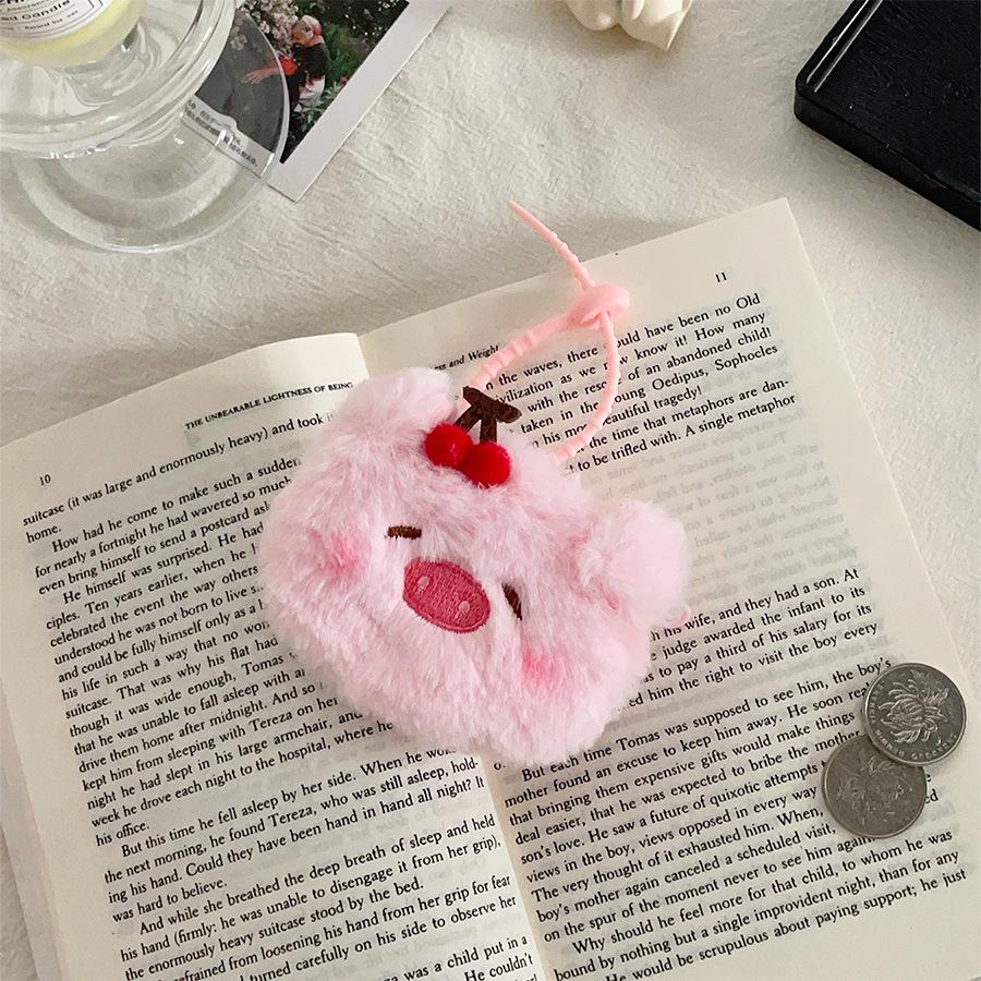 Cute Cartoon Plush Cherry Coin Purse: Small Animal Earphone Storage & Gift Bag Pendant