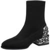 Fleece square head thick heel high heels women's autumn and winter 2025 new British wind and rhinestone suede elastic boots children