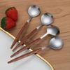 Imitation Wood Grain Handle Stainless Steel Spoon Dinnerware Western Tableware Tea Spoon Household  Dessert Coffee Spoon