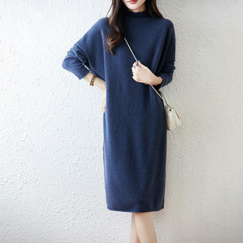 Women Sweater Dress 100% Wool MODERN NEW SAGA Turtleneck Knit Long Pullover Winter Jumpers Wool Long Dress Female