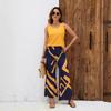 Women's set casual solid color sleeveless round neck vest geometric print trousers two-piece set