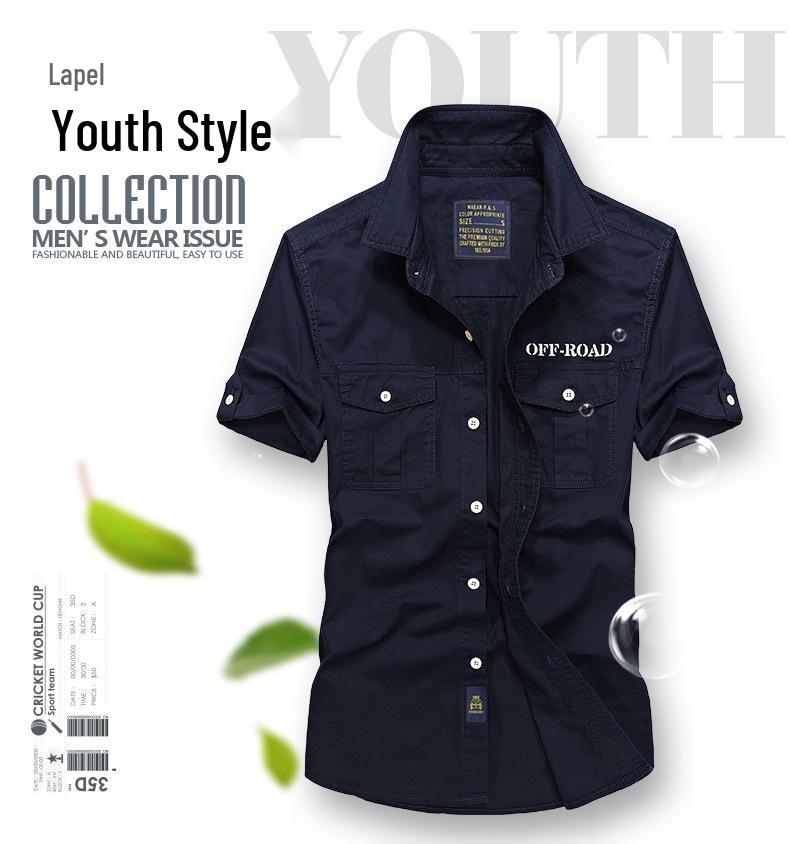 2024 Men's Washed Cotton Short Sleeve Military Shirt, Loose Fit Plus Size Outdoor Workwear