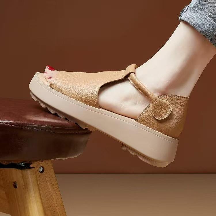 New Soft Leather Sandals, Flat Velcro Casual Open-toe Soft-soled Shoes, Versatile and Fashionable Women's Shoes