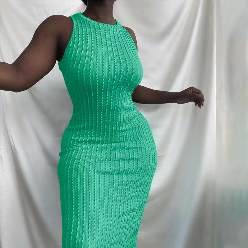

Летнее трикотажное платье без рукавов для женщин в европейском и американском стиле - Повседневная мода Large зелёный