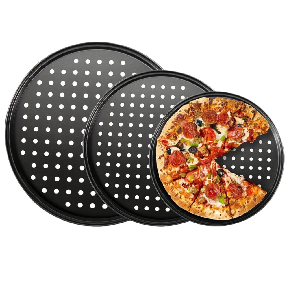 Carbon Steel Pizza Baking Tray Non Stick Baking Tools Durable Perforated Pizza Pan  Crispy & Bubbly