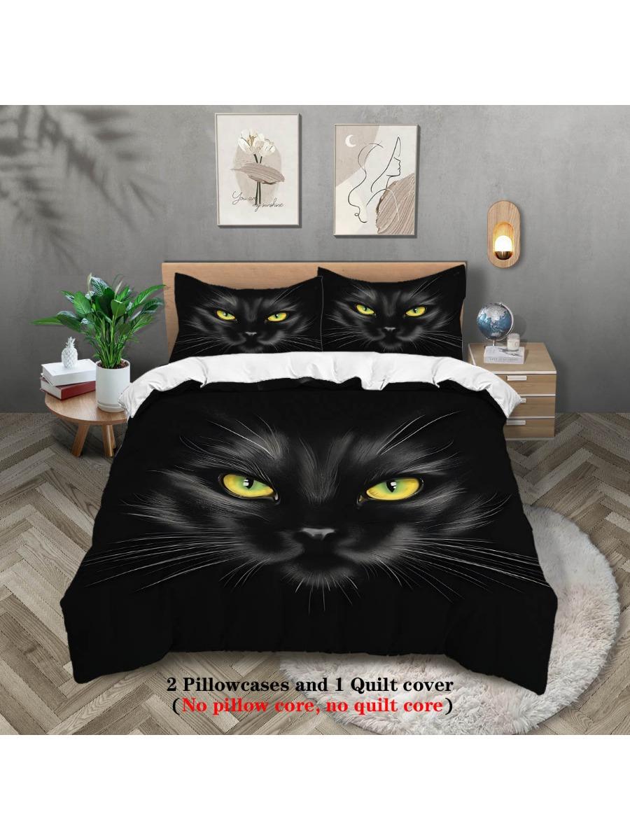 

Набор из 3 предметов с принтом черного кота, без чипов, для спален, общежитий, разные размеры, мягкий и удобный, можно стирать в машине 135x200cm-EU-Single&set