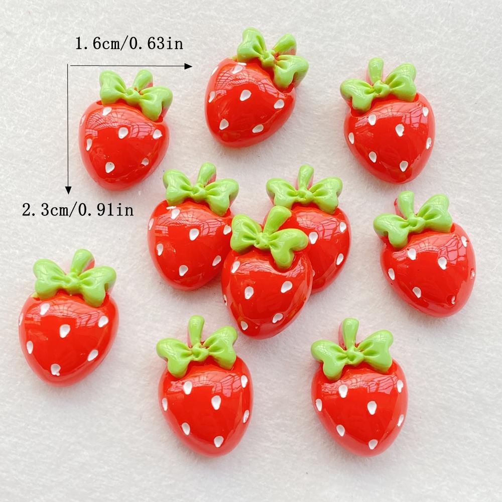 10Pcs New Cute Resin Red Cherries, Strawberries Flat Back Fit Phone Deco Parts Embellishments For Hair Bows Accessories