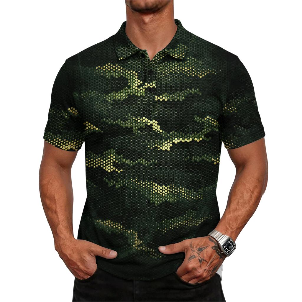 Men's casual loose-fitting fashionable camouflage pattern printed short-sleeved T-shirt top
