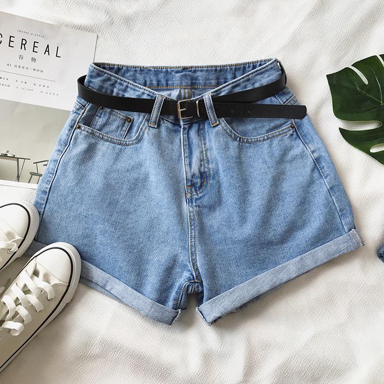 Women's High-Waisted Korean Style Denim Shorts with Rolled Hem