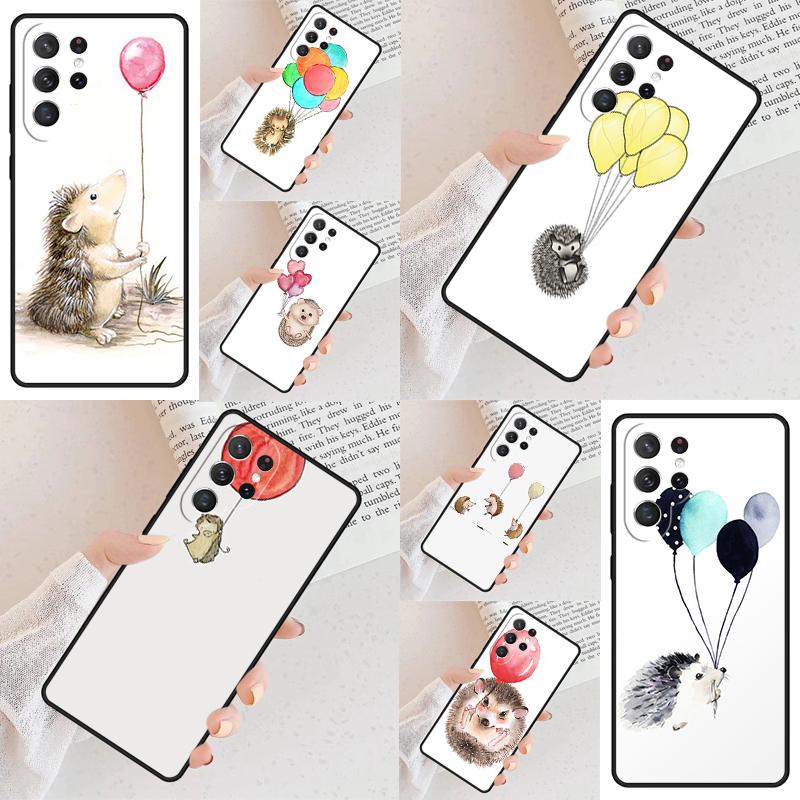Hedgehog and Balloon Cell Phone Case for Samsung Galaxy S26 Ultra S25 S24 S23 S22 S21 S20 Note10 Cover