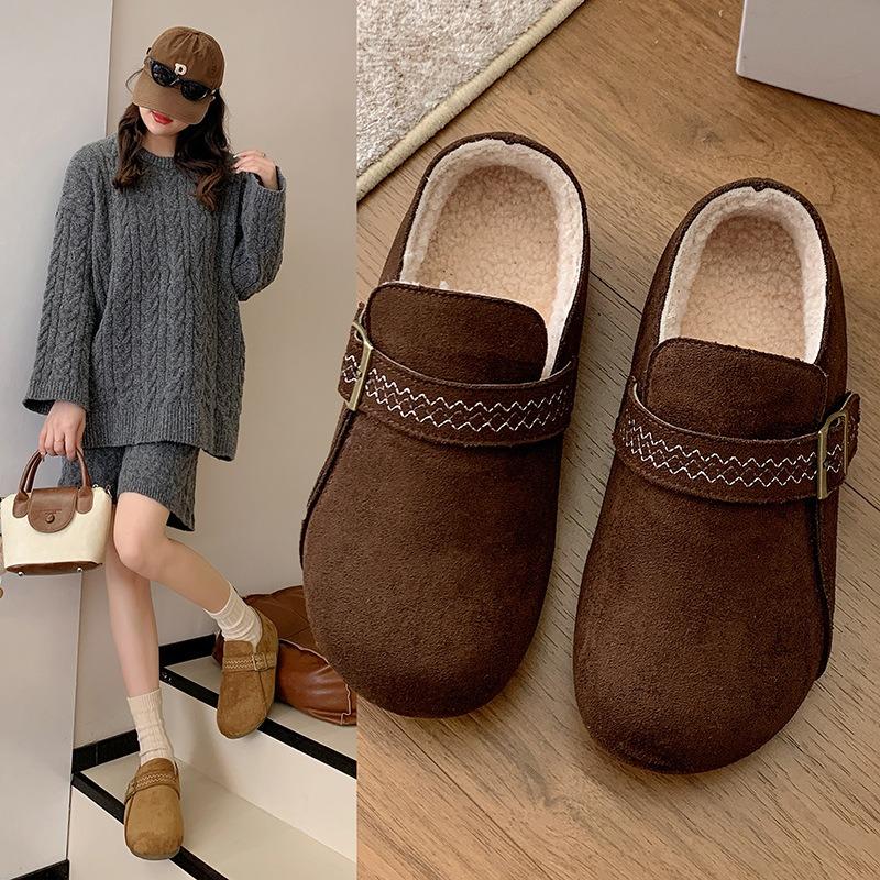 Fleece women's new winter comfortable warm cotton shoes retro casual lazy pedal bean shoes
