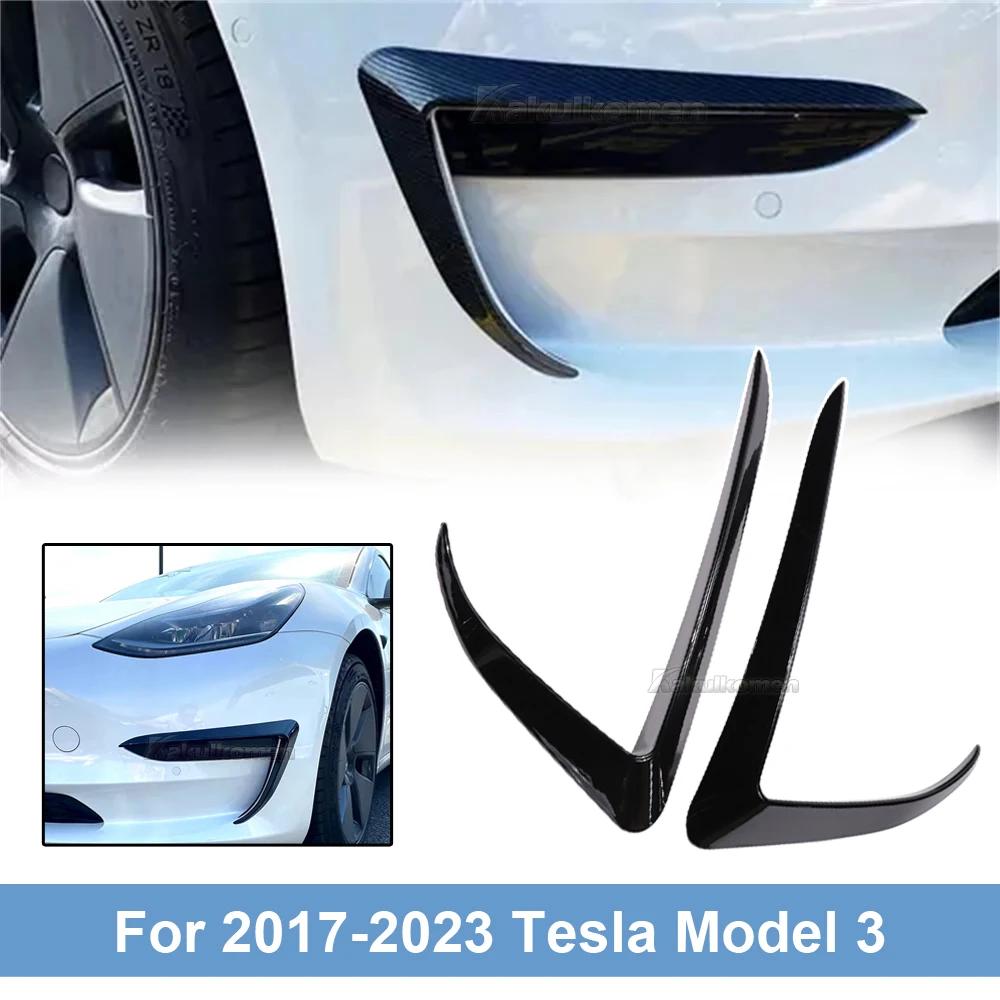 Pair Car Fog Lamp Trim Cover For Tesla Model 3 2017 2018 2019-2023 Front Bumper Fog Lamp Wind Knife Spoiler Fog Light Eyebrow