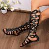 Sandali Stivali Moda Sexy da Donna Suola Piatta ZIP Gamba Alta Scarpe Traforate Donna Nuovo Vestito Festa Romani Personalità Sandalias De Mujer