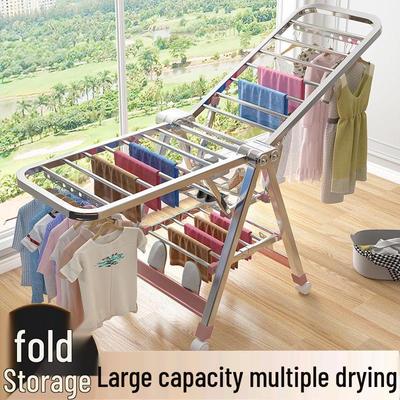 Wing-Shaped Folding Clothes Rack for Bedroom & Balcony - Retractable Floor-Standing Drying Rack.