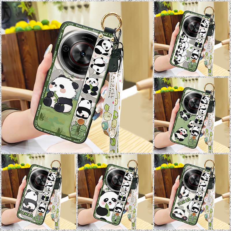 Wrist Strap Durable Phone Case For ZTE Blade A75 5G/Nubia Focus 5G/Calf 5G Cute Fashion Design Panda Soft case Silicone