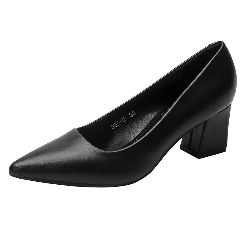 Black High Heels Women's Spring Soft-soled Professional High Heel Pumps New Thick-heeled Commuter Work Leather Shoes Women