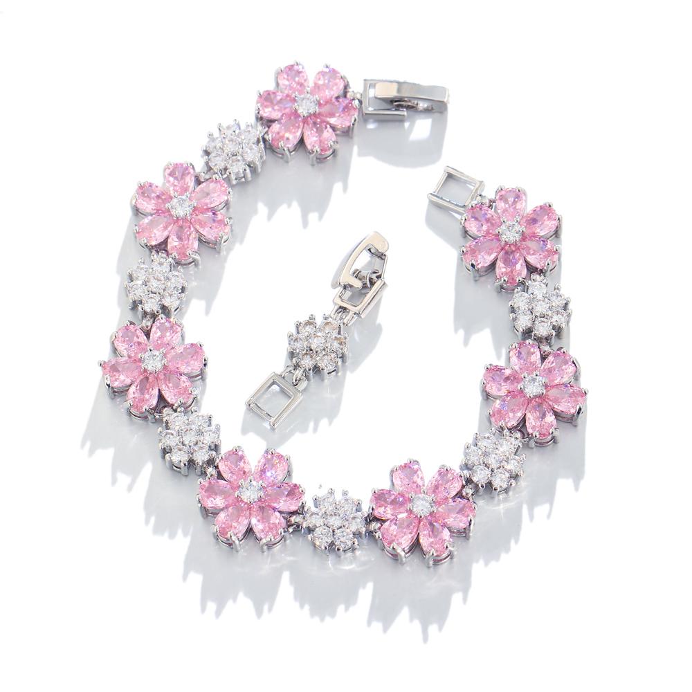 CMM Gorgeous Gold Color Green Cubic Zirconia Flower Charm Link Women Wedding Party Bracelets Jewelry Gift