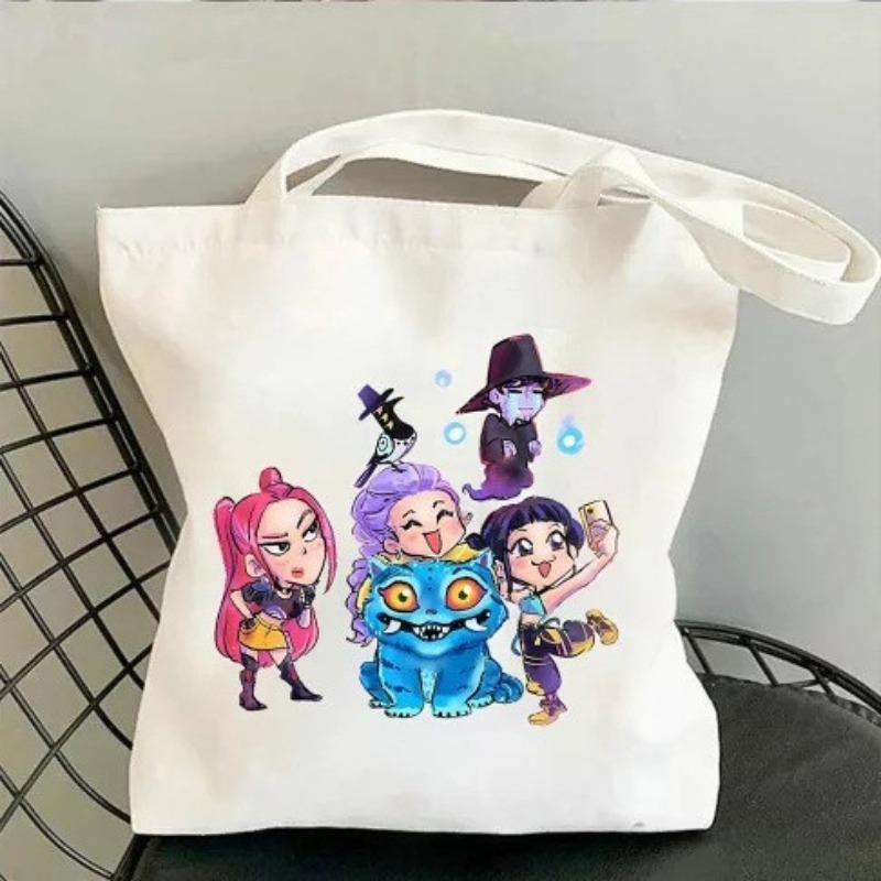 Kids Girls Kpop Rumi Zoey Mira Printed Student Large Capacity Casual Canvas Shopping Crossbody Shoulder Bags