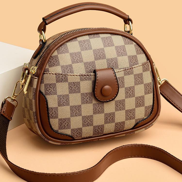 Mehrschichtige Mamatasche im Schachbrett-Stil im Herbststil, hochwertige Nischen- und vielseitige Handtasche, Nischendesign, Umhängetasche für Mobiltelefone