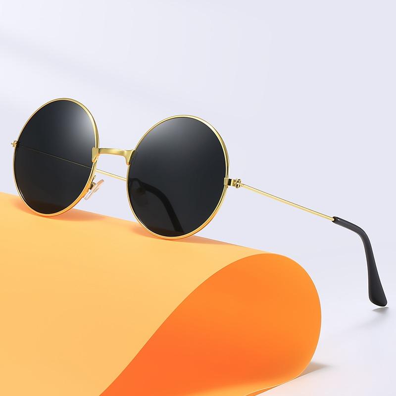 Retro Round Sunglasses Women Men Round Frame Sun Glasses Popular Fishing Leisure Black Driving Eyewear Sunshade Pography