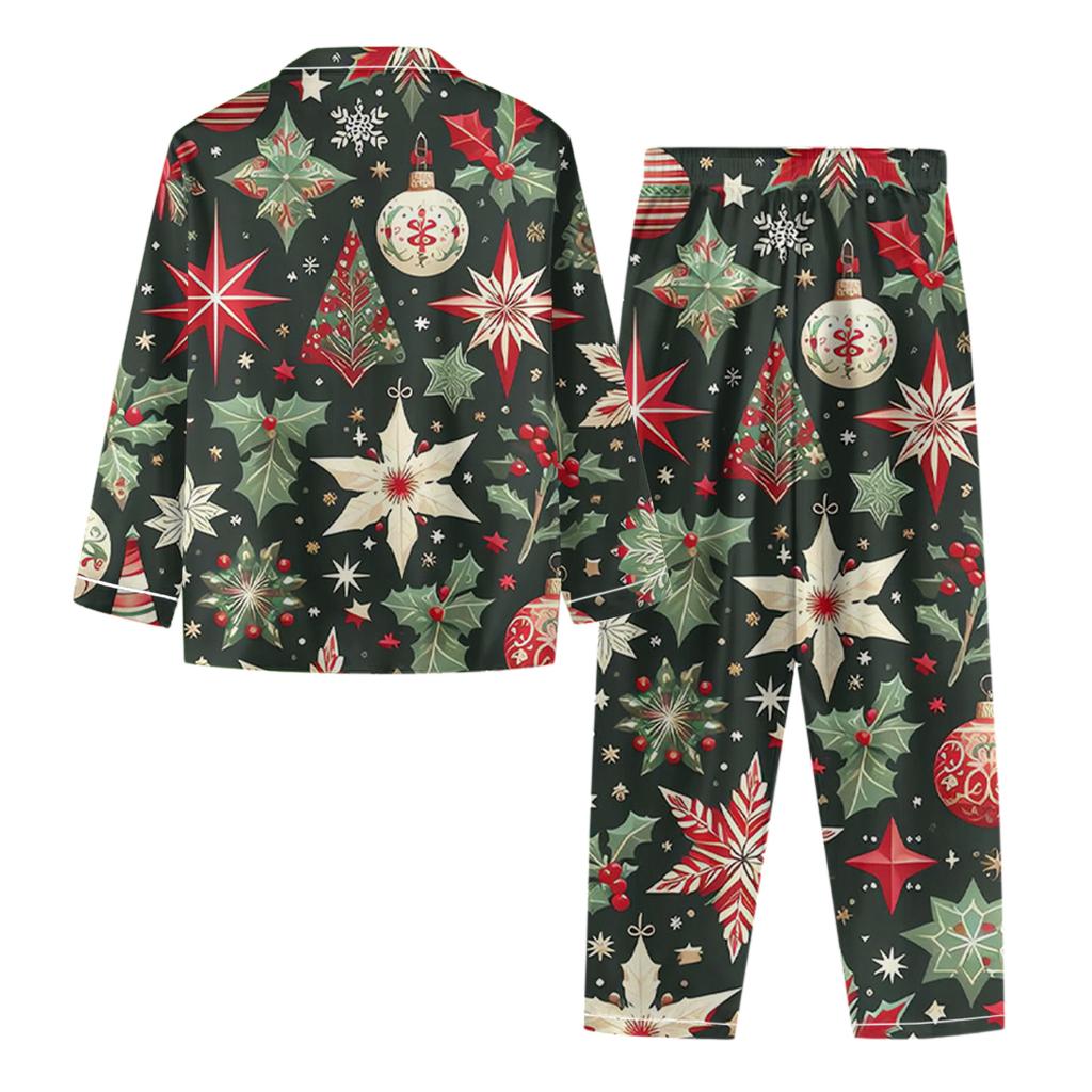Damen Casual Mode Weihnachts-Print Langarm Oberteil und Hose Homewear Set