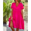 Fashion Women's Summer V Neck Casual Fashion Solid Color Pullover  Dress