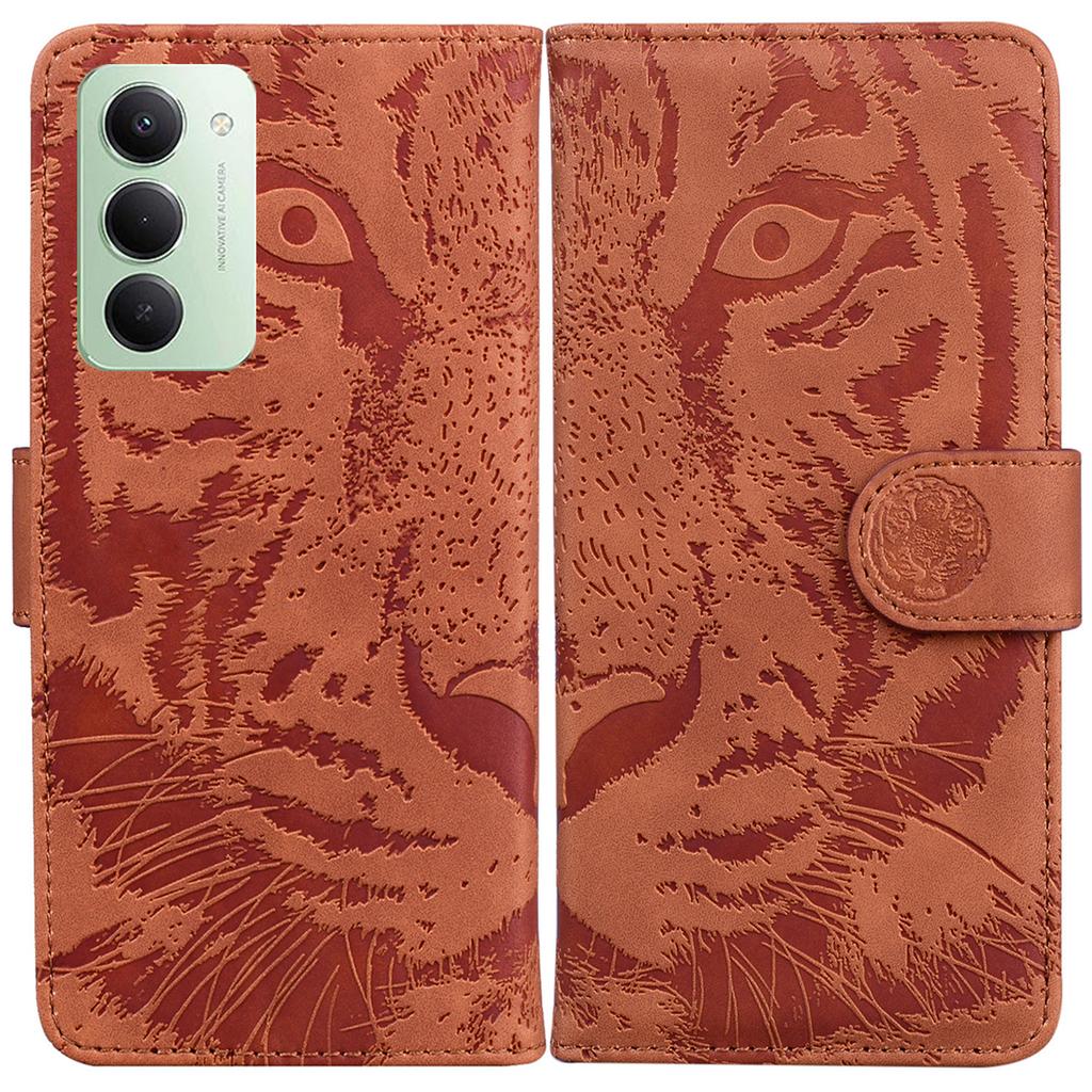 Pro Xiaomi Redmi 15 4G (EU) (171 mm) Pouzdro Tiger Imprint Kožená Peněženka Kryt na Telefon