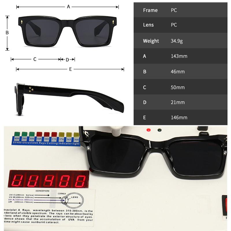 SO&EI Fashion Square Rivets Gradient Sunglasses Men Shades UV400 Vintage Dark Green Trending Women Sun Glasses