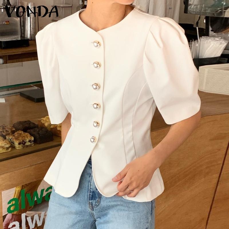 

VONDA женские пышные рубашки с короткими рукавами и пуговицами, топы