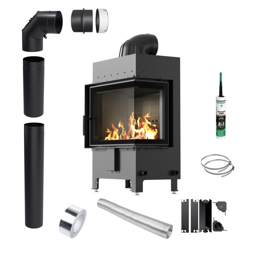 Fireplace Insert KRATKI LUCY Right 12 kW Ø200 BLACK with Closing Pipe Set