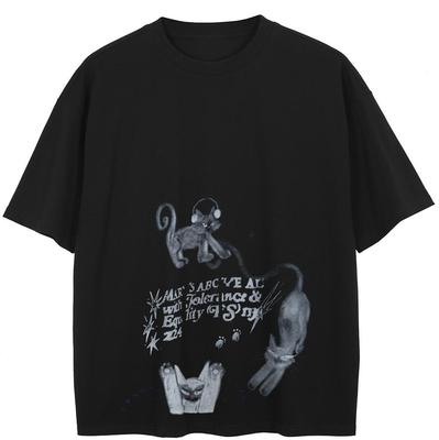 Streetwear Maglietta Grafica Gatti Divertenti Maglietta in Cotone Top Unisex T-shirt Estiva Maniche Corte Maglietta