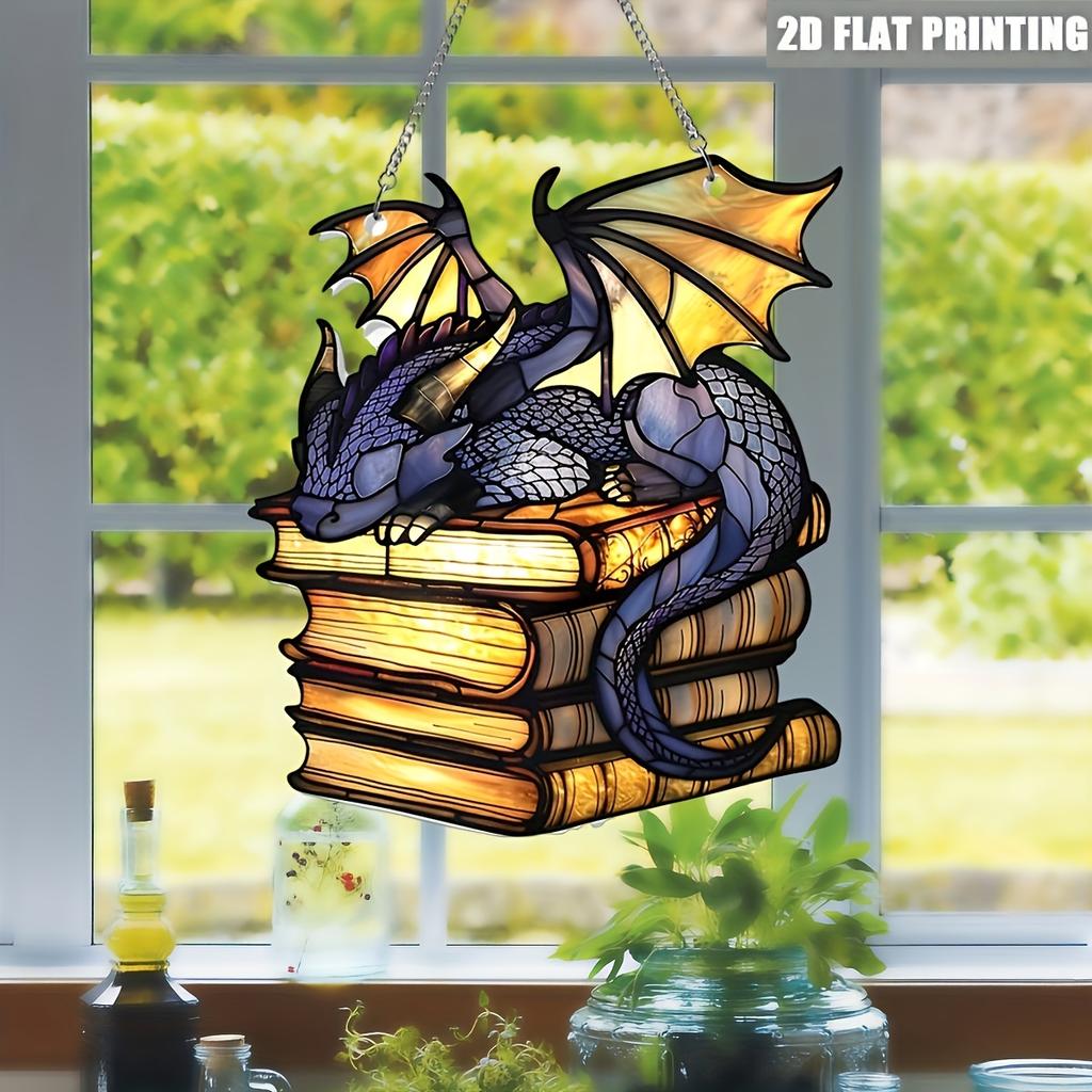 2D Flache, Charmante Acryl Drachen Buch Statue - Verträumte Wandkunst für Heim- & Gartendekor, Perfekt für Halloween und Weihnachten