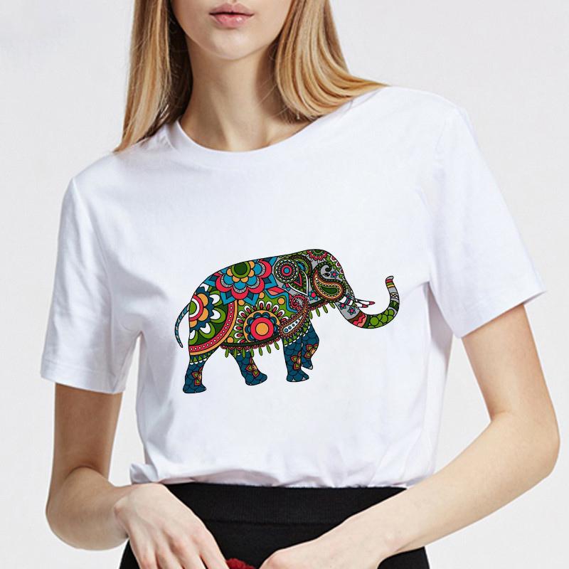 Women Tshirt Summer Round Neck Basic Cartoon Elephant Streetwear Trend Style 90S Short Sleeve Lady Clothes Female Tee Tops