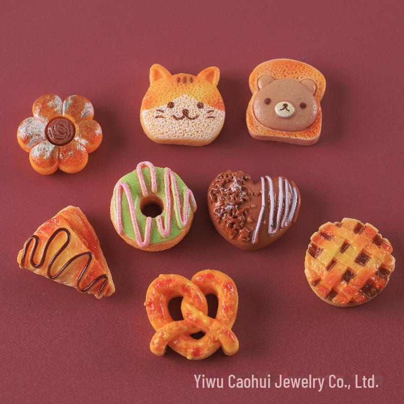 Simulation Food Play: Bread, Cake, Kitten, Bear, Toast & Donut Resin Jewelry Accessories