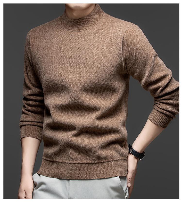 Men's Thick Velvet Knit Sweater - Winter Warm Half-High Collar Base Layer
