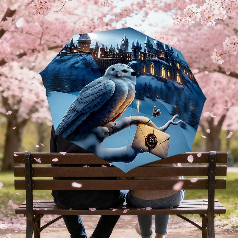 1PC Hogwarts Owl Umbrella-8-Rib Reinforced, Automatic Open, Lightweight & Durable, Cute Fashion Accessory for Outdoor, D2672