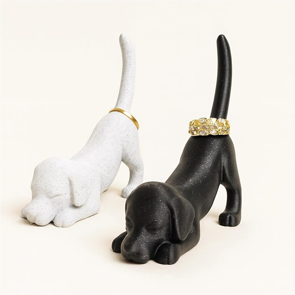 Dog Ring Holder, Dachshund Figurine, Living Room Tabletop Home Decor, Cute Decorative Organizer, Resin Craft.