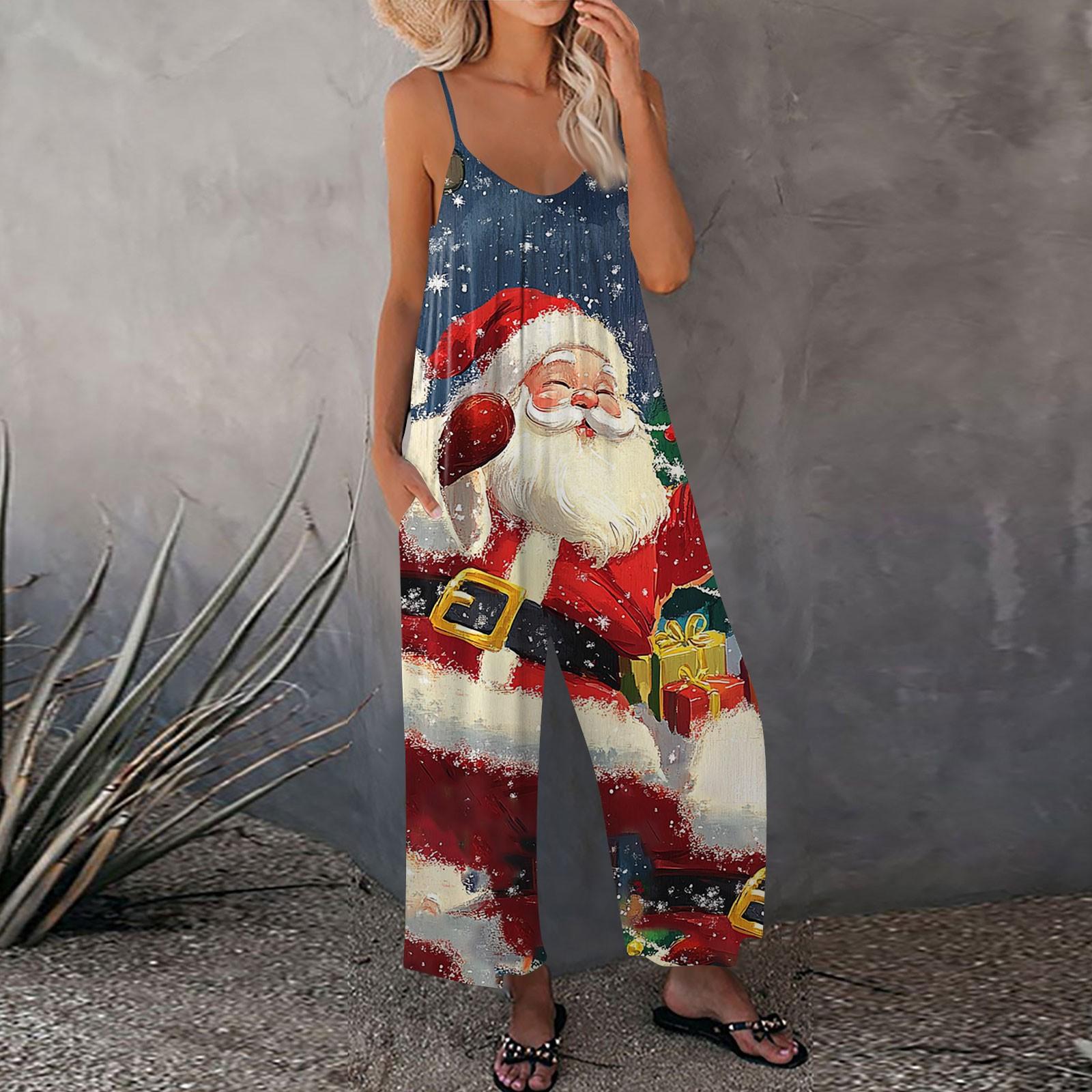 

Женский рождественский принтованный комбинезон, свободный, с регулируемыми подтяжками S киноварь