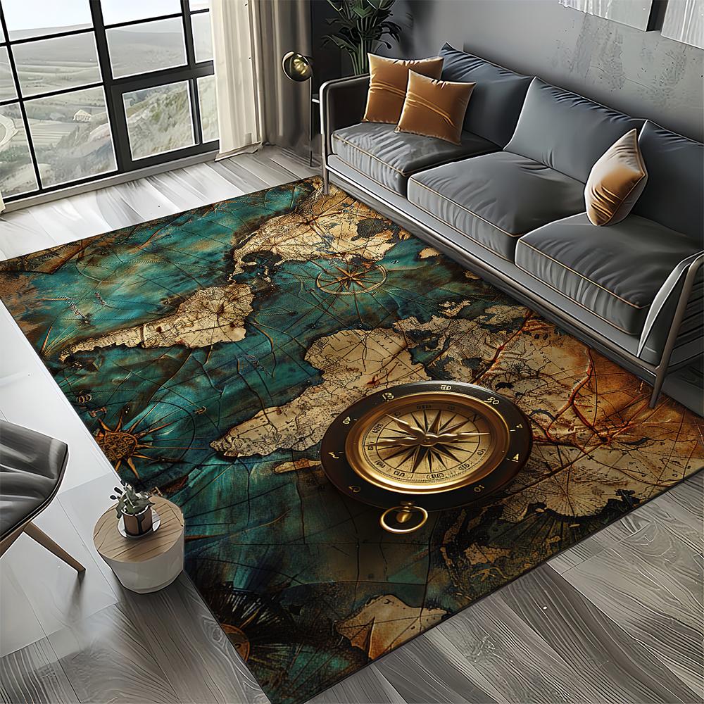 27 Style Retro Marine Nautical Chart Compass Map Carpet Rug for Home Living Room Bedroom Sofa Doormat Decor,Non-slip Floor Mat
