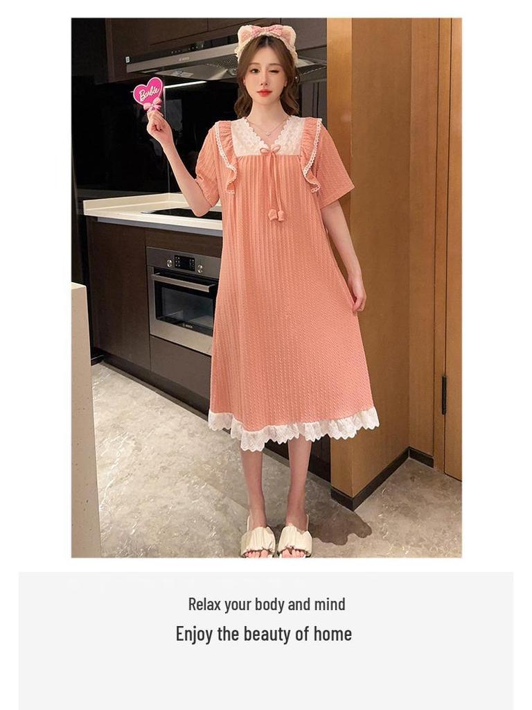 Plus Size Sweet Princess Summer Pajamas - Short Sleeve Nightgown for Women & Girls, Wear Indoors or Outdoors, Fits Up to 220 Jin