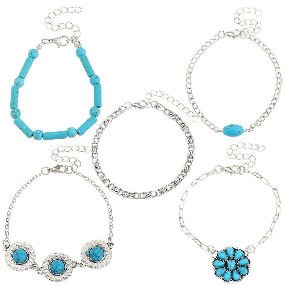 Pearl Multilayer Turquoise Wristband Beads Bohemian Style Hand Chain Turquoise Bracelet Set Party