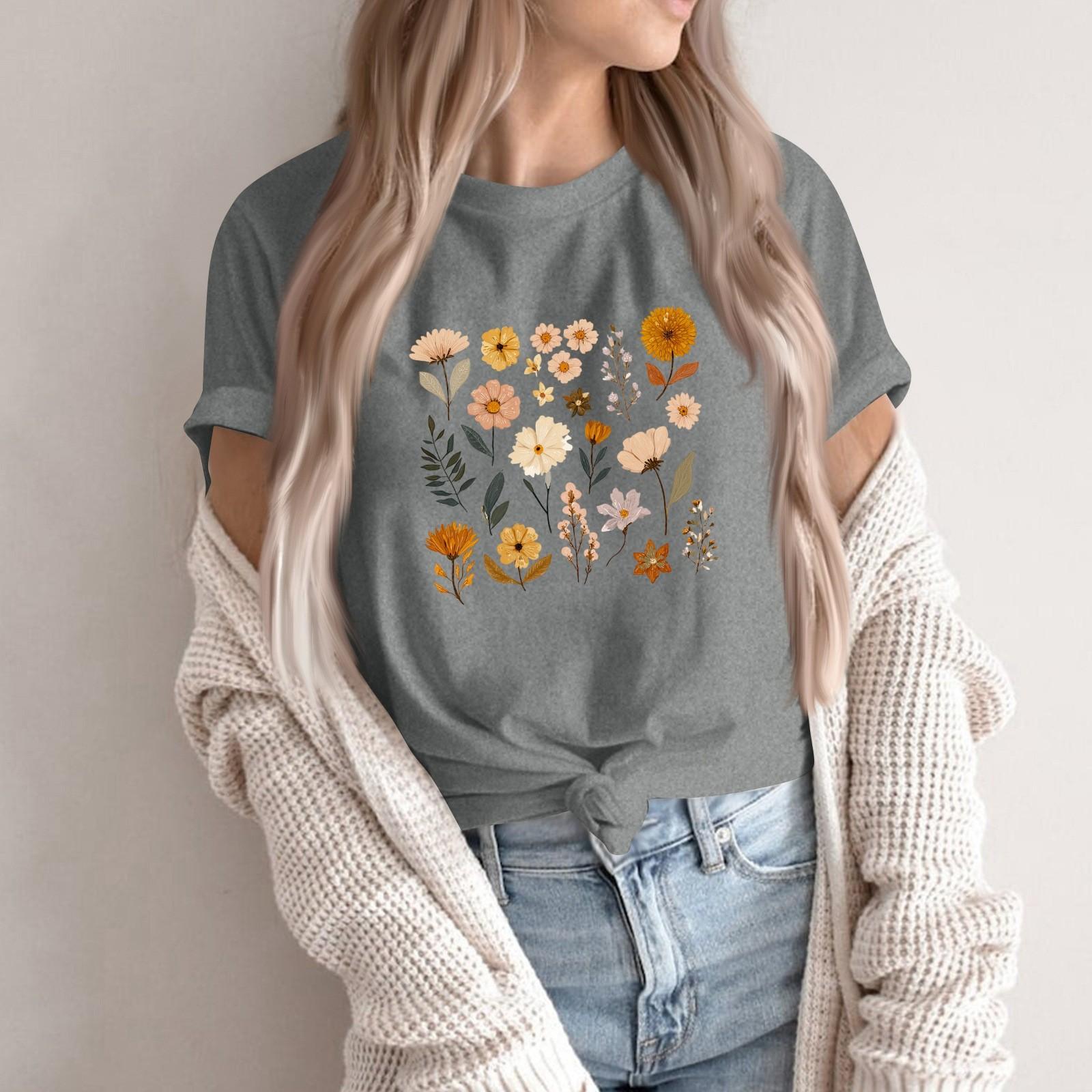 

Women s Fashion Casual Printed Round Neck Short Sleeved Pullover T-Shirt Top XXL