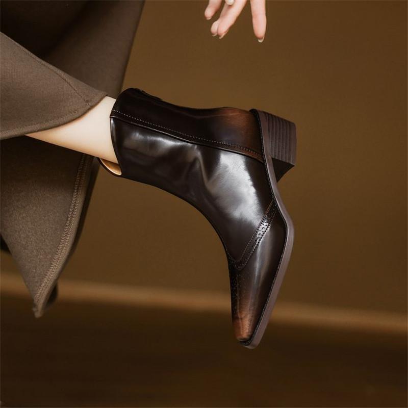 Divat Új Őszi Téli Hasított Bőr Női Csizma Cipő Nőknek Négyzetes Orral Divatos Brogues Kialakítások Rövid Csizma Kézzel Készített Western Csizma