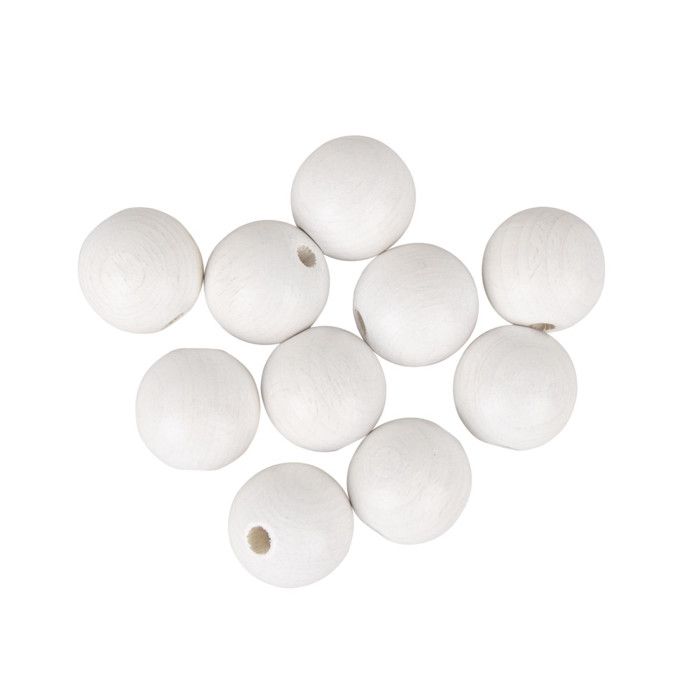 Perles en bois Blanc mat 2,5 cm 6 pièces