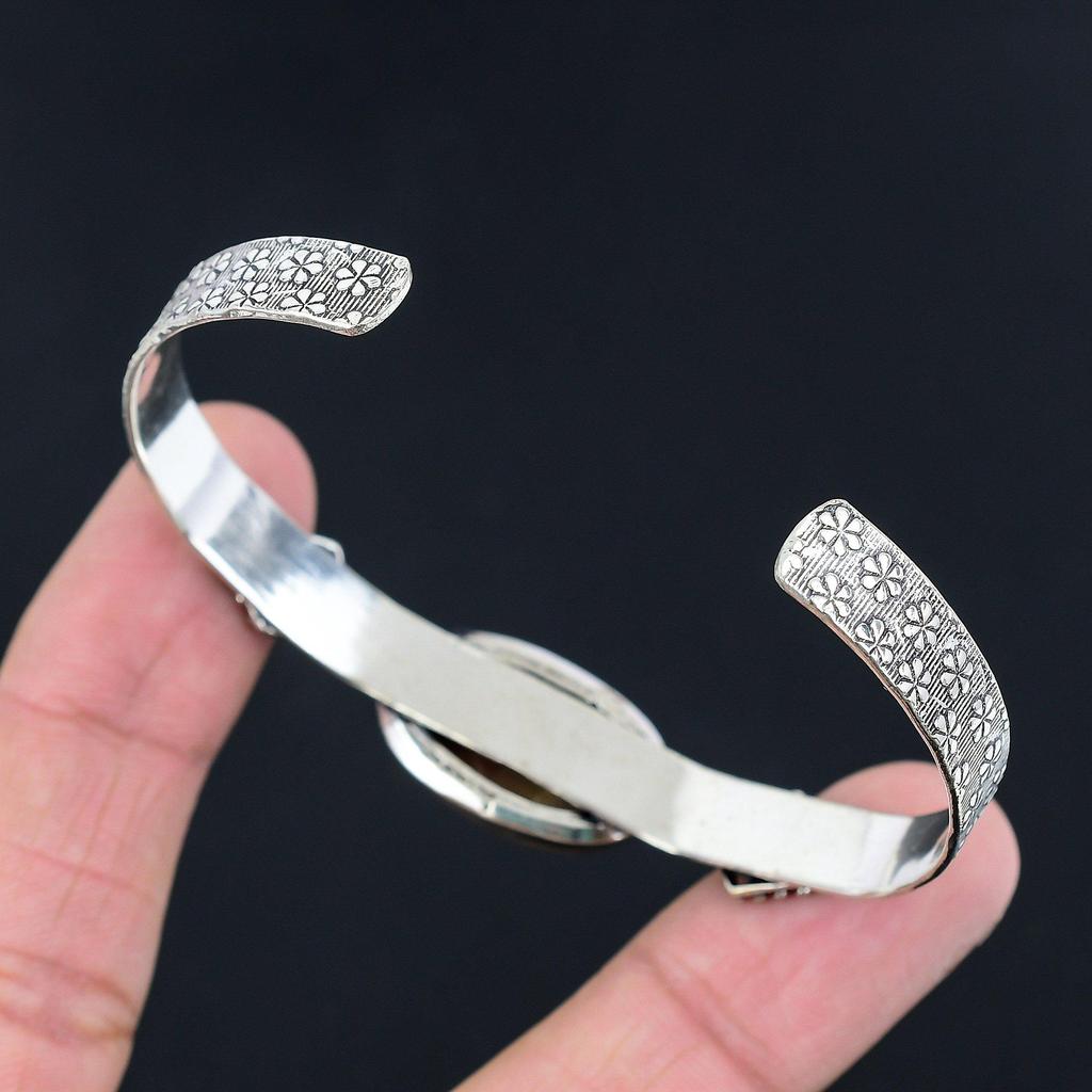 Sterling Silver Oval Landscape Jasper Gemstone Ethnic Unique Trendy Wife Bangle